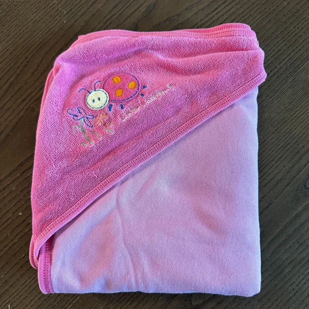 Vintage Carter's Little Ladybug Pink Terry‎ Hood Hooded Towel Blanket Baby Girl